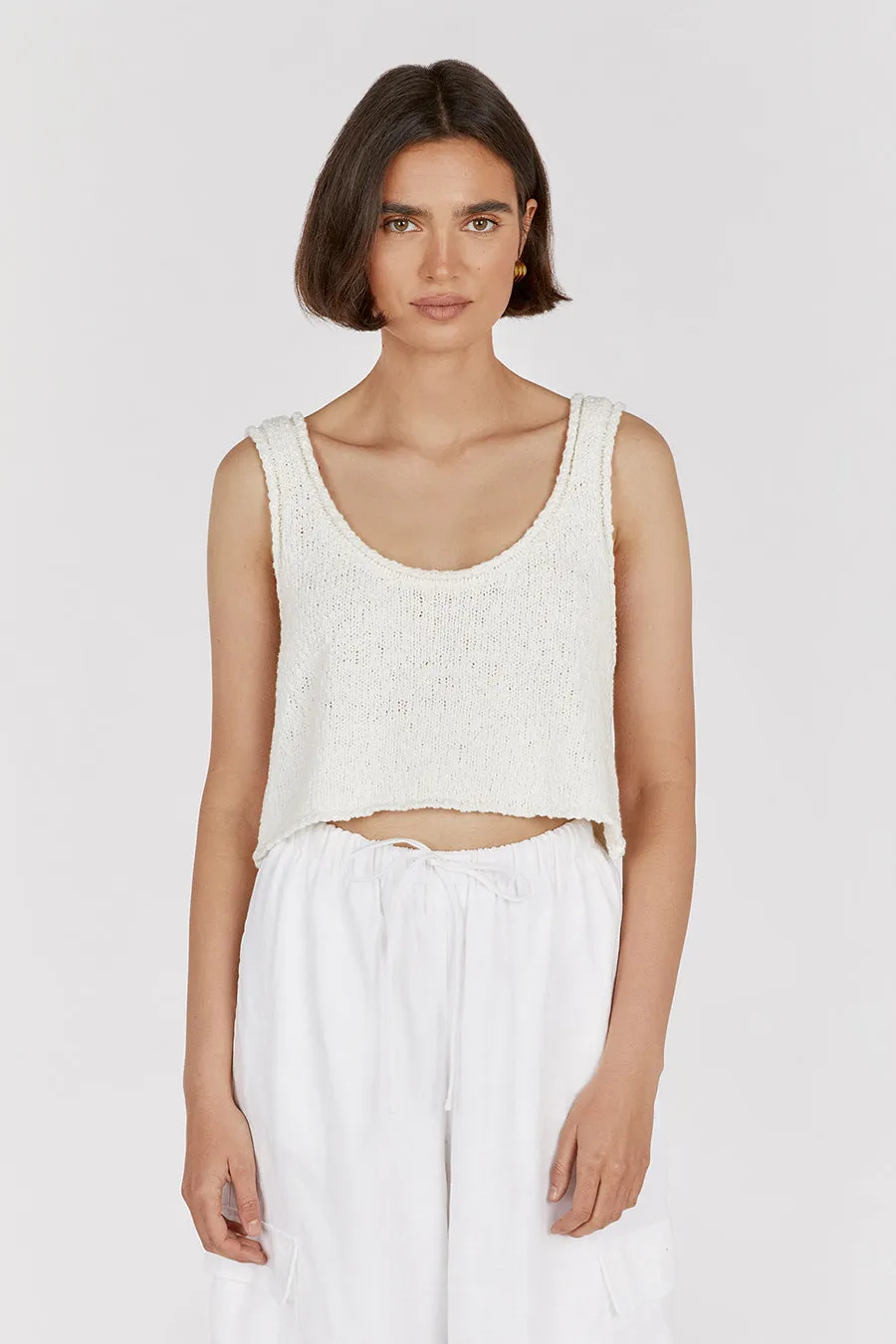 DION OFF WHITE BOUCLE CROP TOP