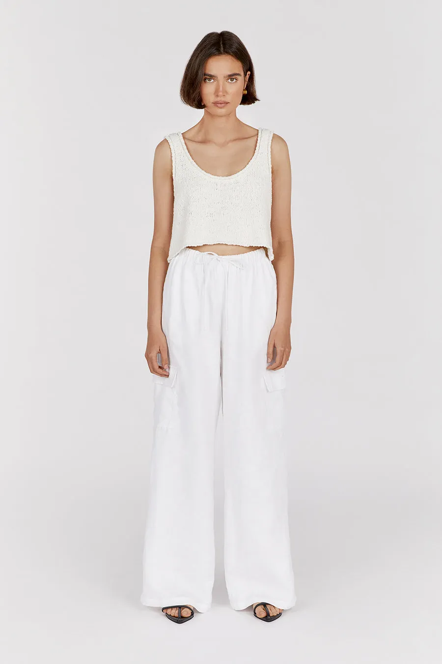 DION OFF WHITE BOUCLE CROP TOP