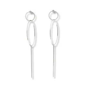 Double Circle and Stick Earrings in Silver