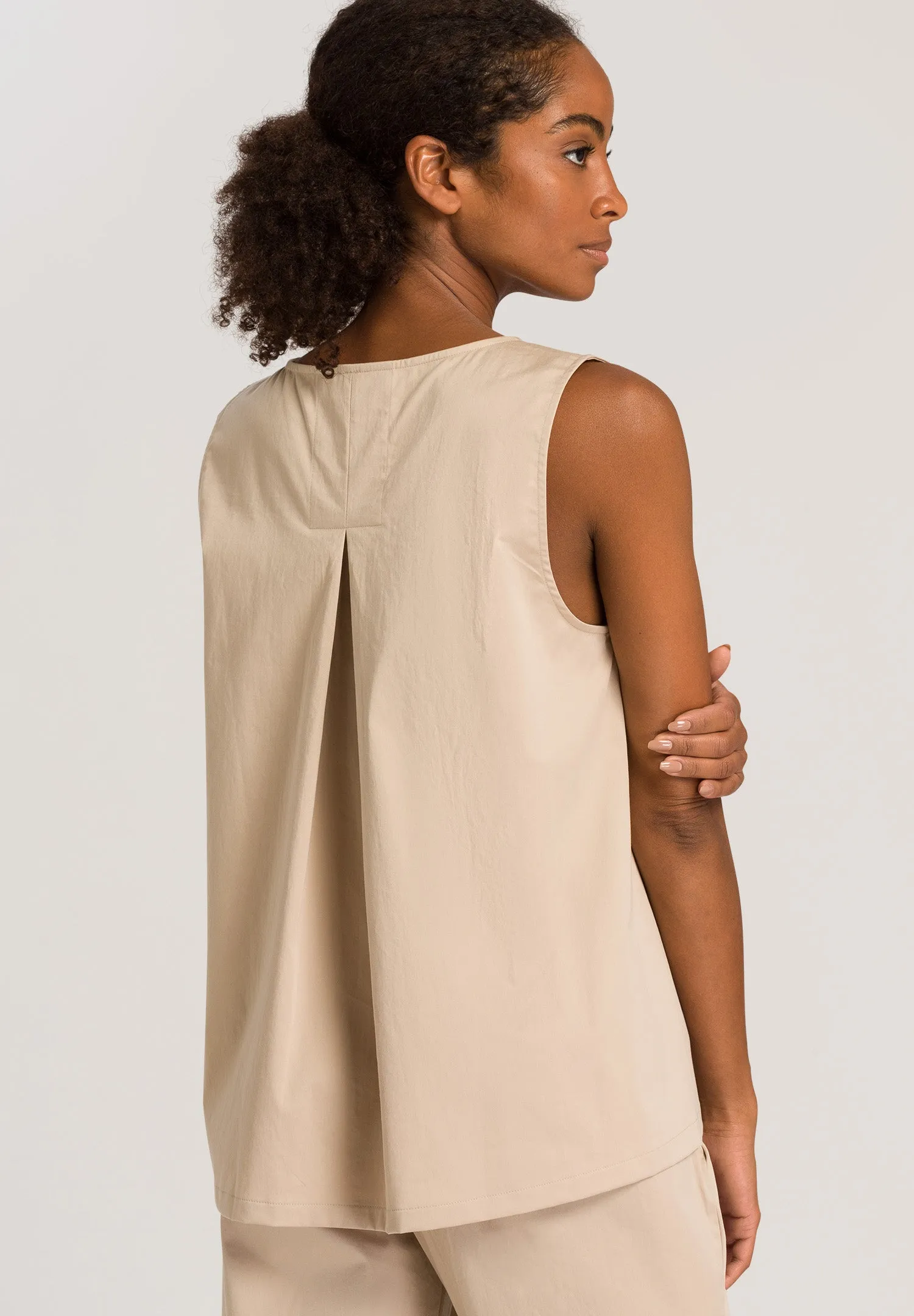 Easy Wear Relaxed High Neck Cotton Tank Top | Sand 78613-1892