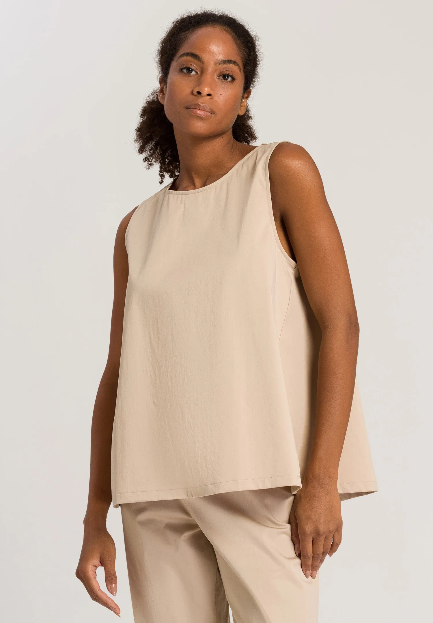 Easy Wear Relaxed High Neck Cotton Tank Top | Sand 78613-1892