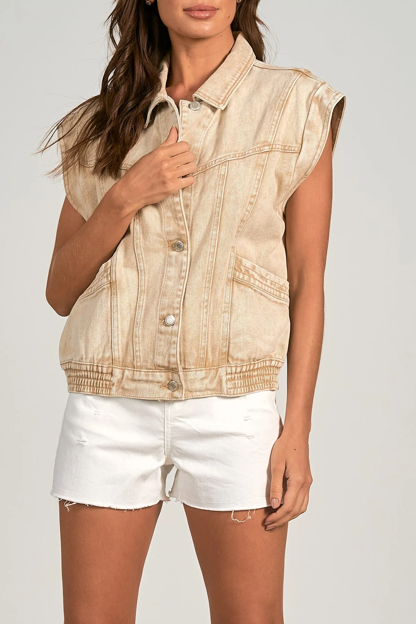 Elan Tan Wash Denim Vest