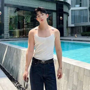 Fashion Male Vest Patchwork Personality Sleeveless Top Men's Solid Color Slim T-shirt Spring Trendy 9A8204