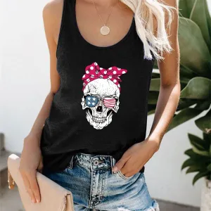 FREE  Shipping  Skull Scarf Sunglasses Print Tank Top