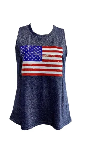 Glitter Flag Tank - Navy