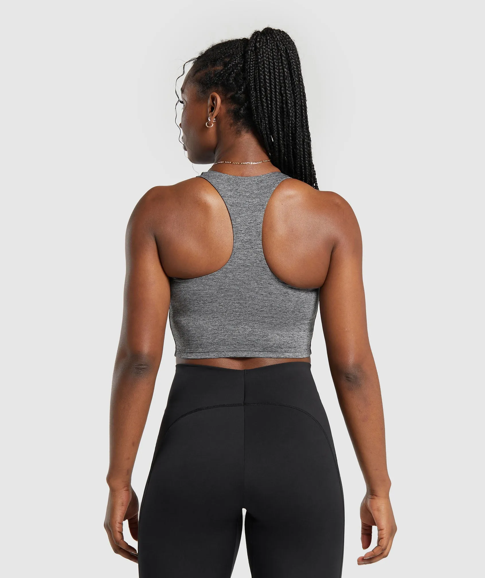 Gymshark Marl Racer Crop Tank With Shelf - Black/Undyed Marl