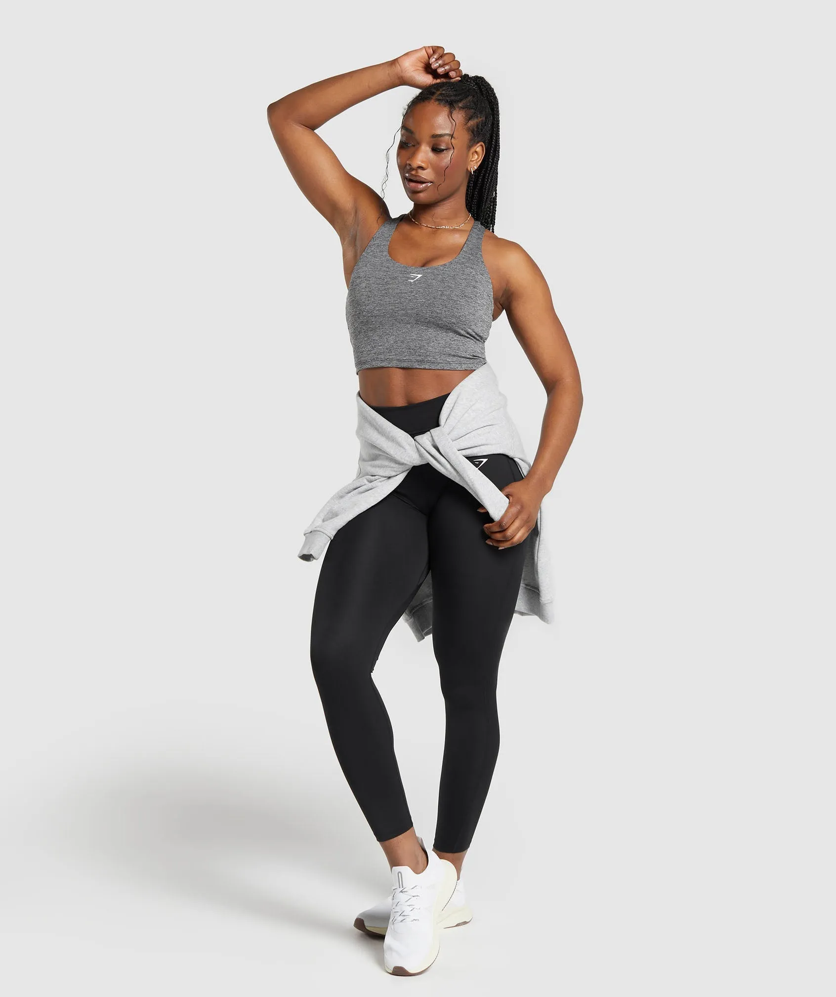 Gymshark Marl Racer Crop Tank With Shelf - Black/Undyed Marl