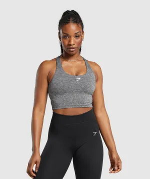 Gymshark Marl Racer Crop Tank With Shelf - Black/Undyed Marl