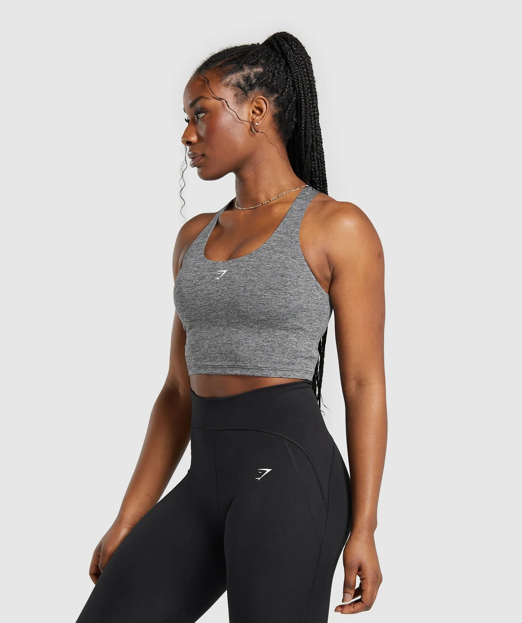 Gymshark Marl Racer Crop Tank With Shelf - Black/Undyed Marl