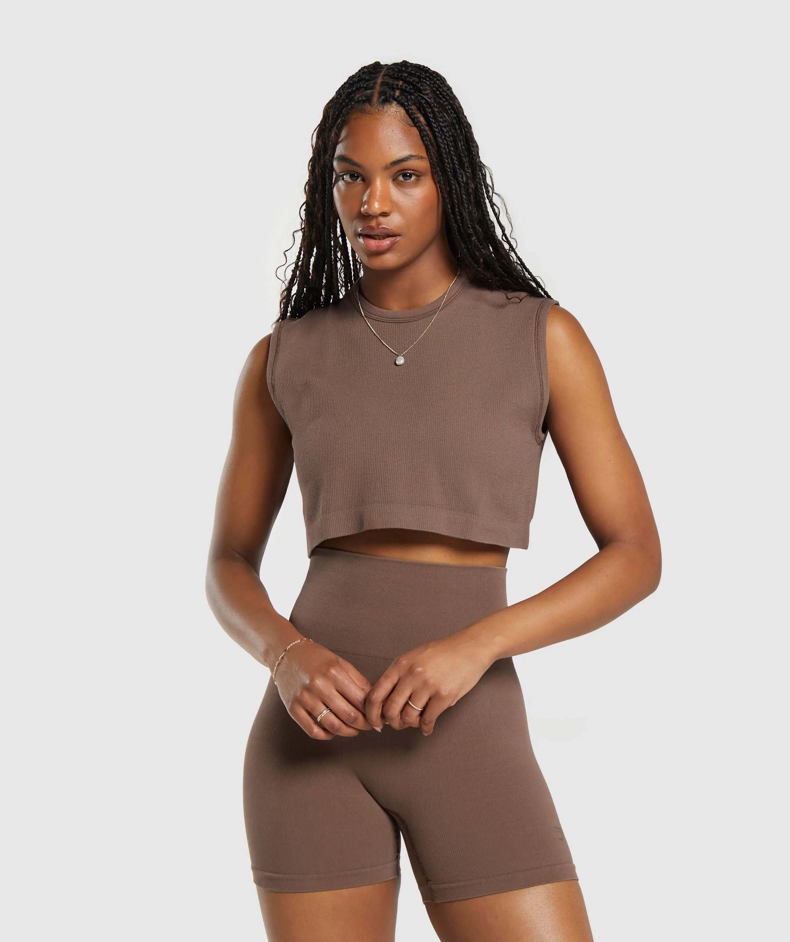 Gymshark Ribbed Cotton Seamless Tank - Soft Brown