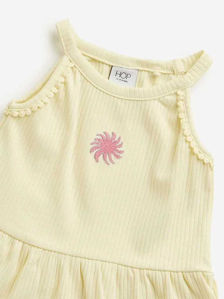 HOP Kids Yellow Ribbed Textured Casual Top