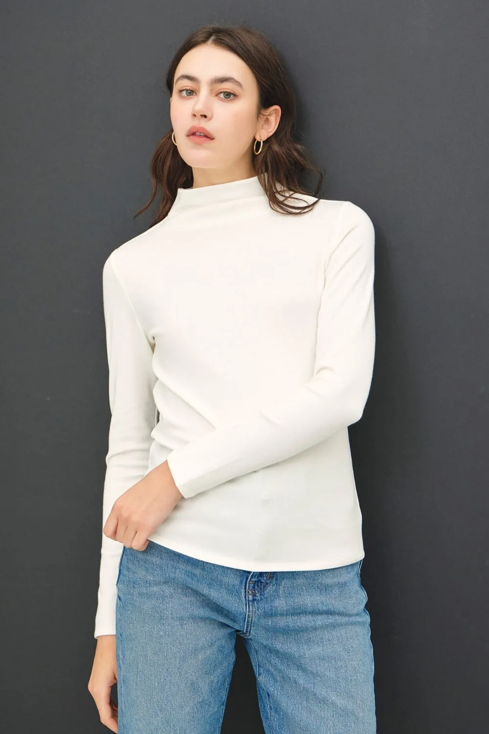 Hot Girl Be Cool Mock Neck Long Sleeve Top In Ivory