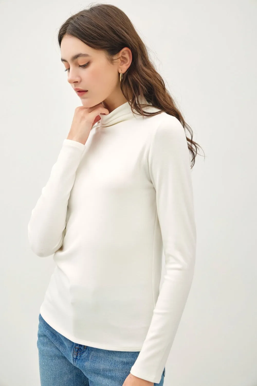 Hot Girl Be Cool Mock Neck Long Sleeve Top In Ivory