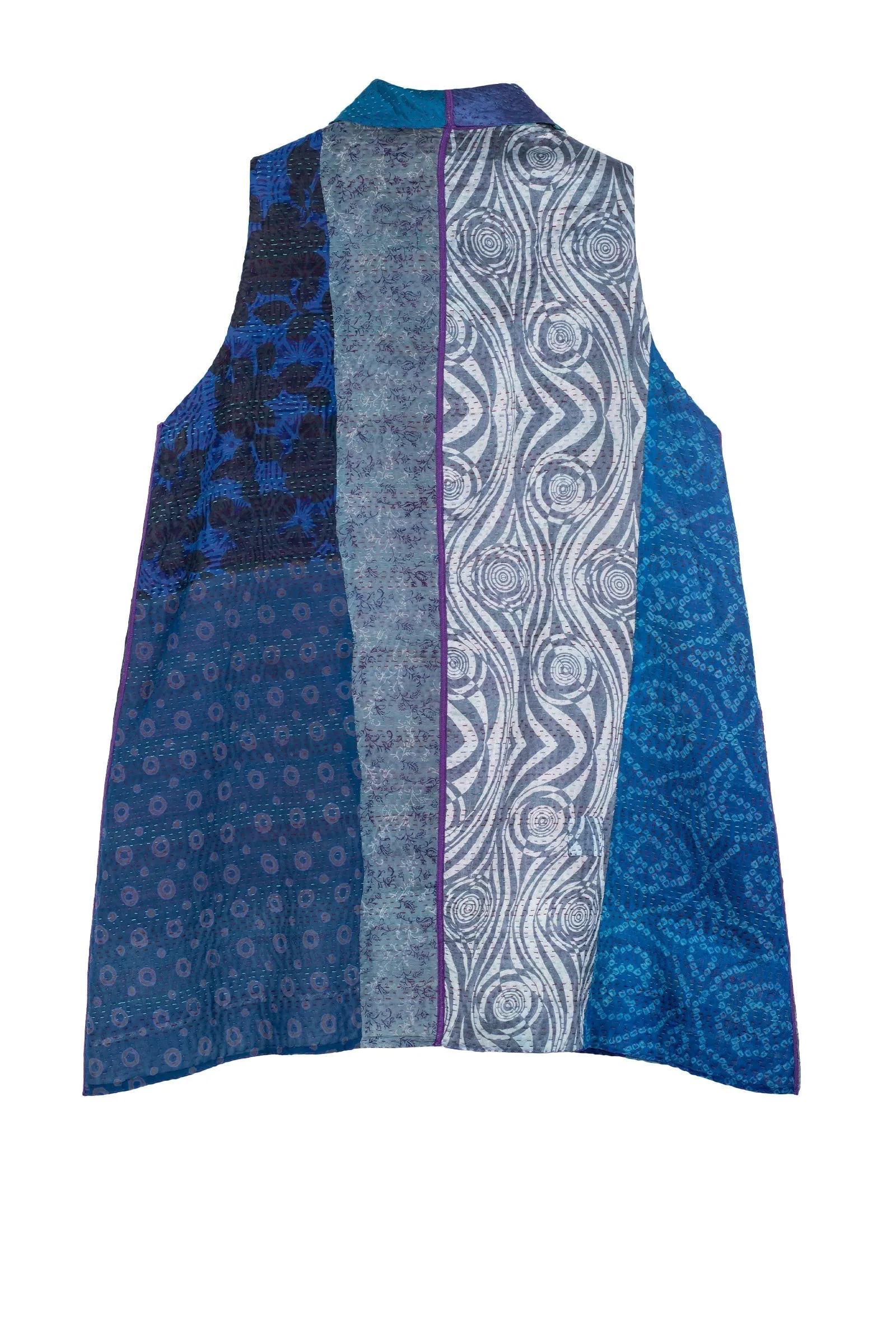 JACQUARD SILK KANTHA WING COLLAR VEST - js4207-blu -