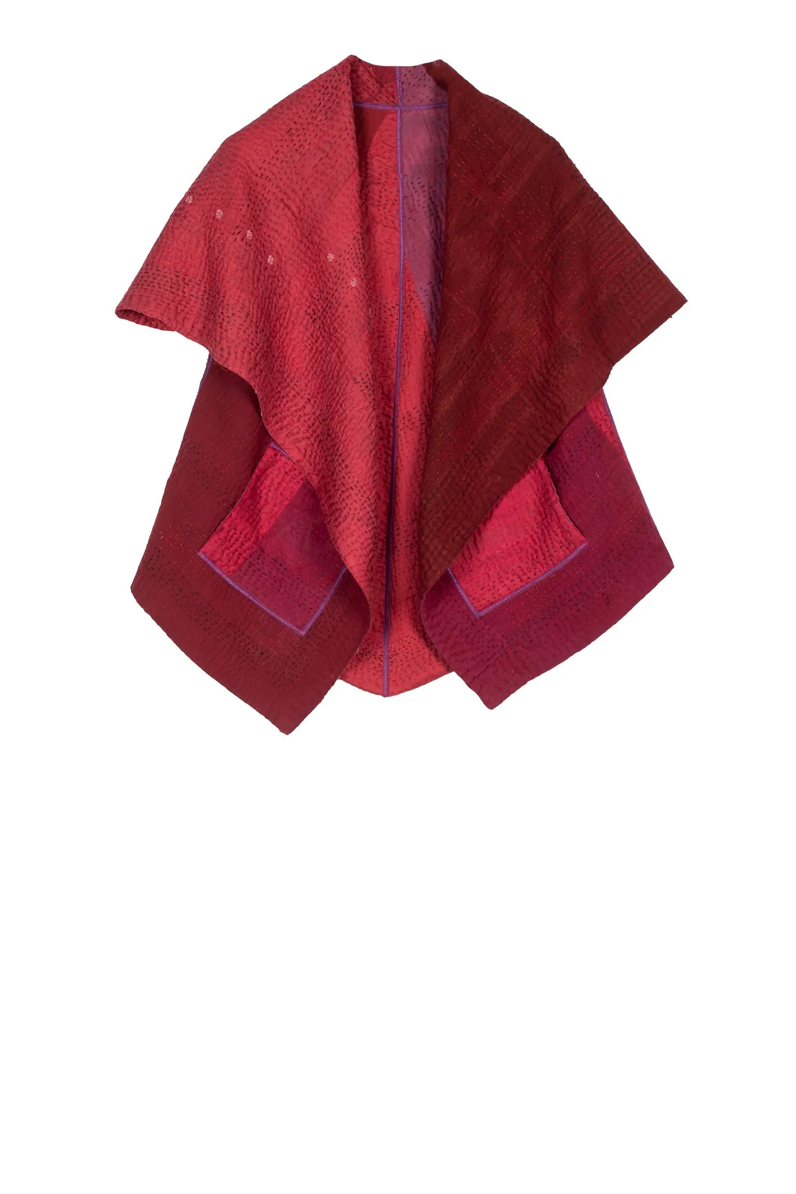 JAIPUR PATCH KANTHA CIRCULAR SHORT VEST - jp4202-red -