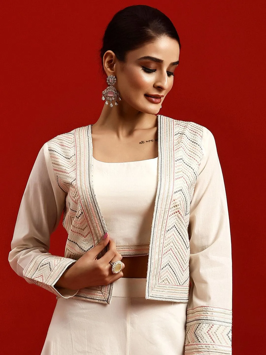 Jashvi Art Off White Solid Cotton Co-Ords