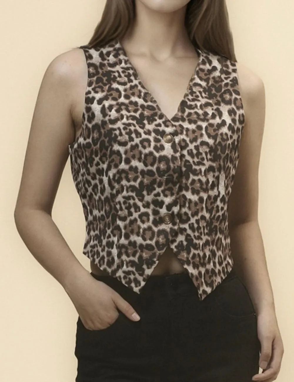 Ladies V-shaped Collar Single Breasted Animal Print Vest SKT4678