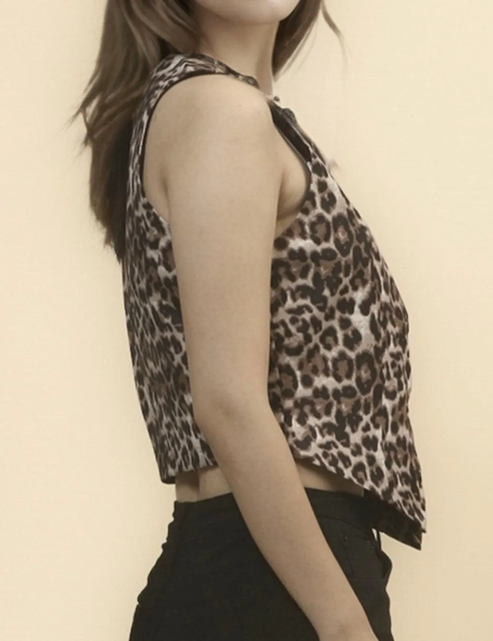 Ladies V-shaped Collar Single Breasted Animal Print Vest SKT4678