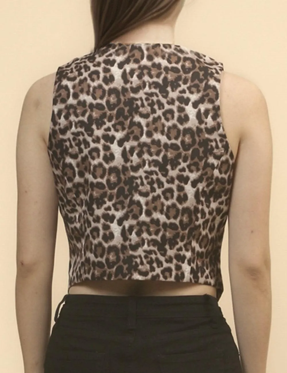 Ladies V-shaped Collar Single Breasted Animal Print Vest SKT4678