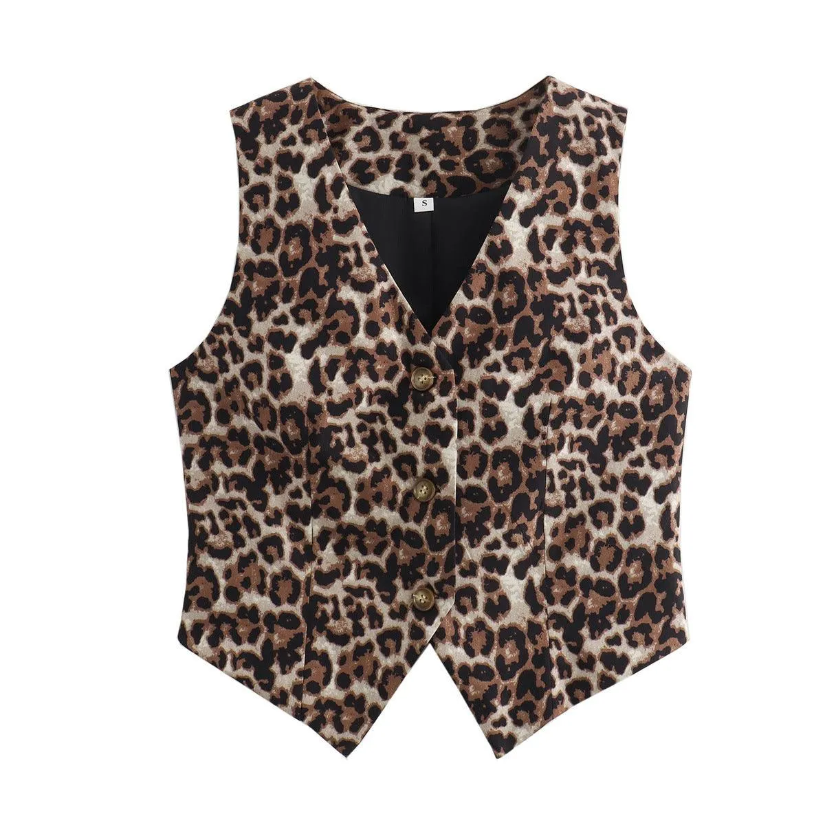 Ladies V-shaped Collar Single Breasted Animal Print Vest SKT4678