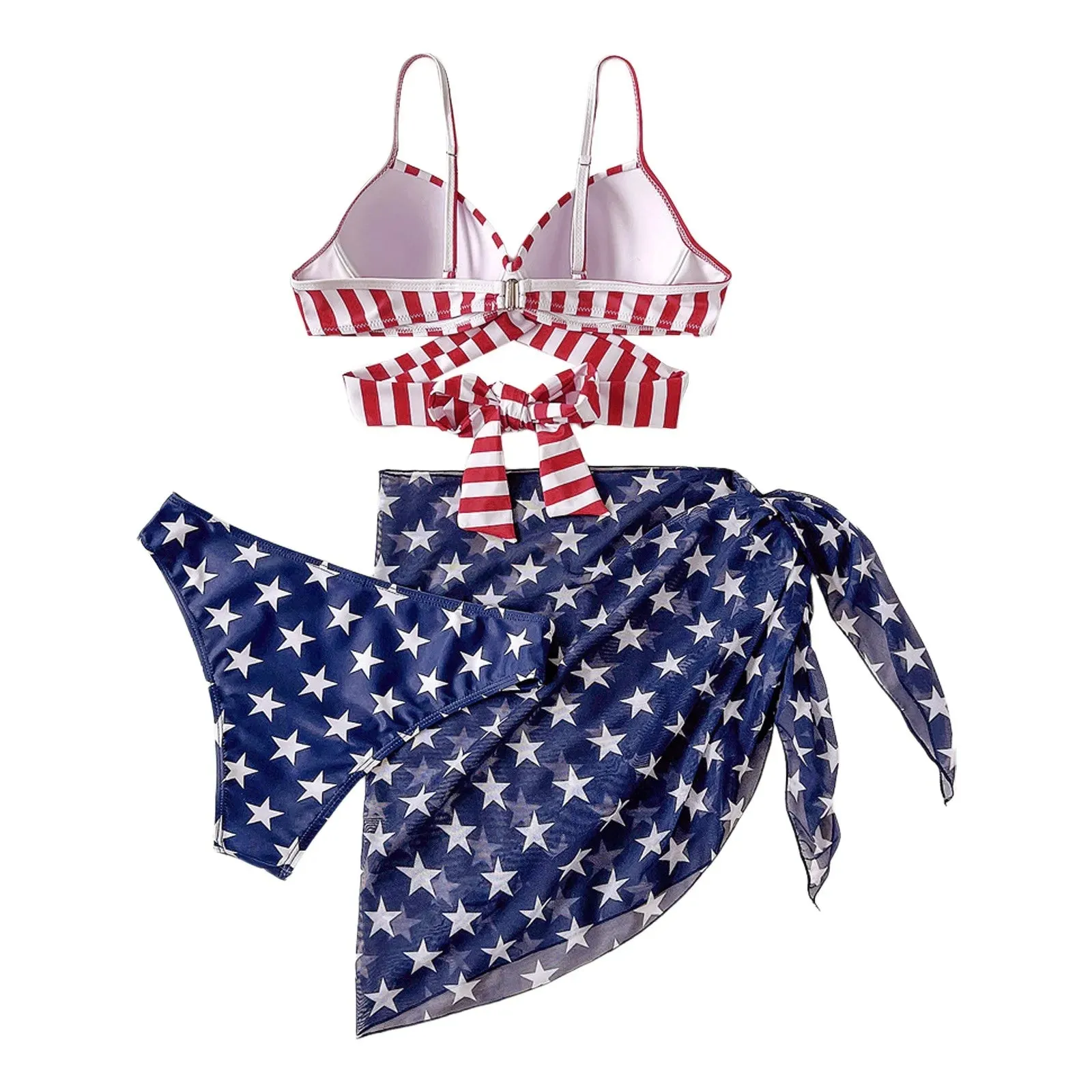 LVSANW 3 Pieces Bikini 2024 Women's Sexy Swimsuit Bikini Set Independence Day American Flag Printed Bikinis Push Up Female Bathing Suit