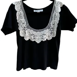 Maureen Benun Vintage Women's Lace Square Neck Short Sleeve Black Top - One Size