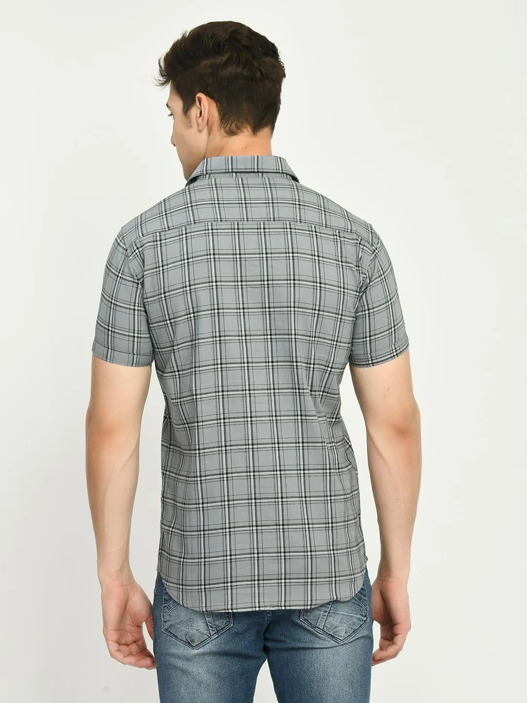 Men's Checked Regular Fit Short Sleeve Shirt