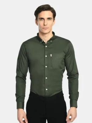 Men's Martini Olive Solid Cotton Regular Fit Shirt