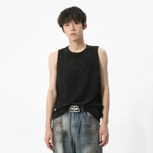 Men's Sleeveless Vest Niche Design Sense Broken Hole Lazy Style Round Neck Casual Male Tank Top Summer 9C5719