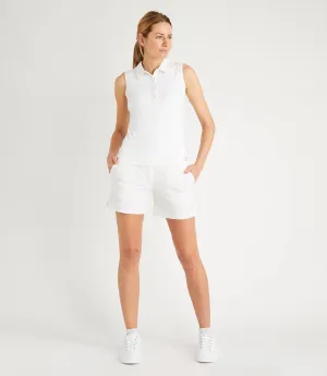 Mia Technical Sleeveless Button Neck Polo - White