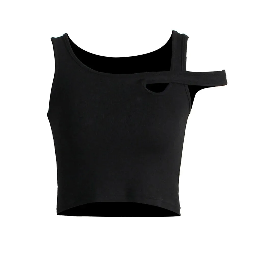 Minimalist Hollow Out Tank Tops For Women  Irregular Collar  Sleeveless Knitting Pullover Vest Female Summer