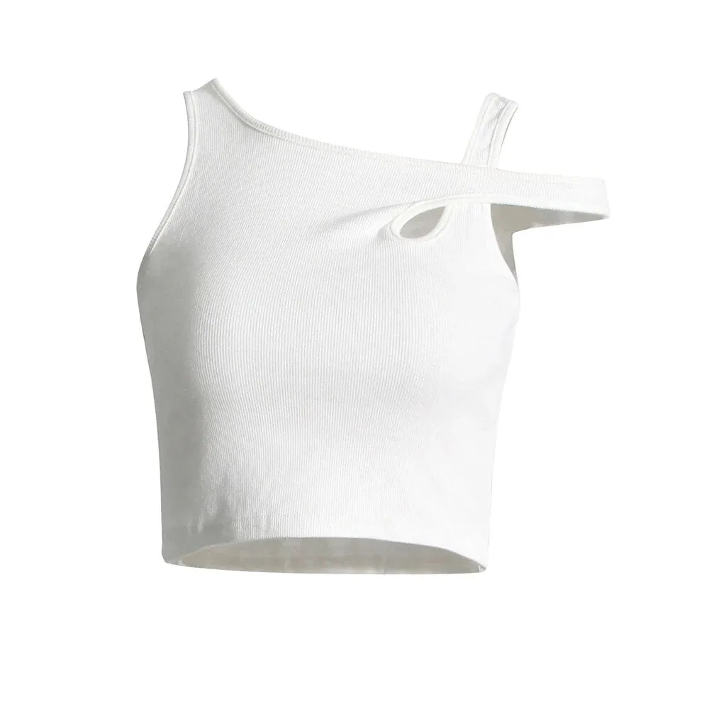 Minimalist Hollow Out Tank Tops For Women  Irregular Collar  Sleeveless Knitting Pullover Vest Female Summer