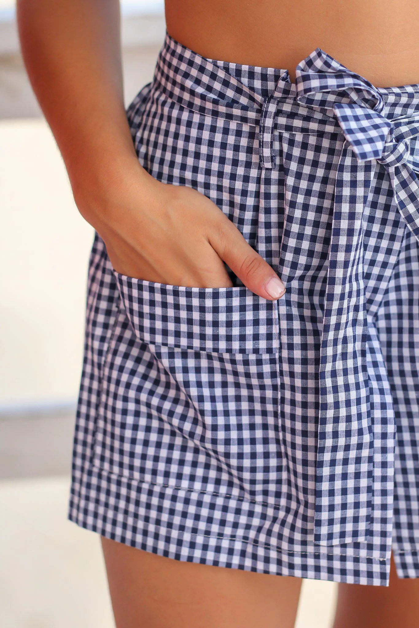 Navy Gingham Shorts Set