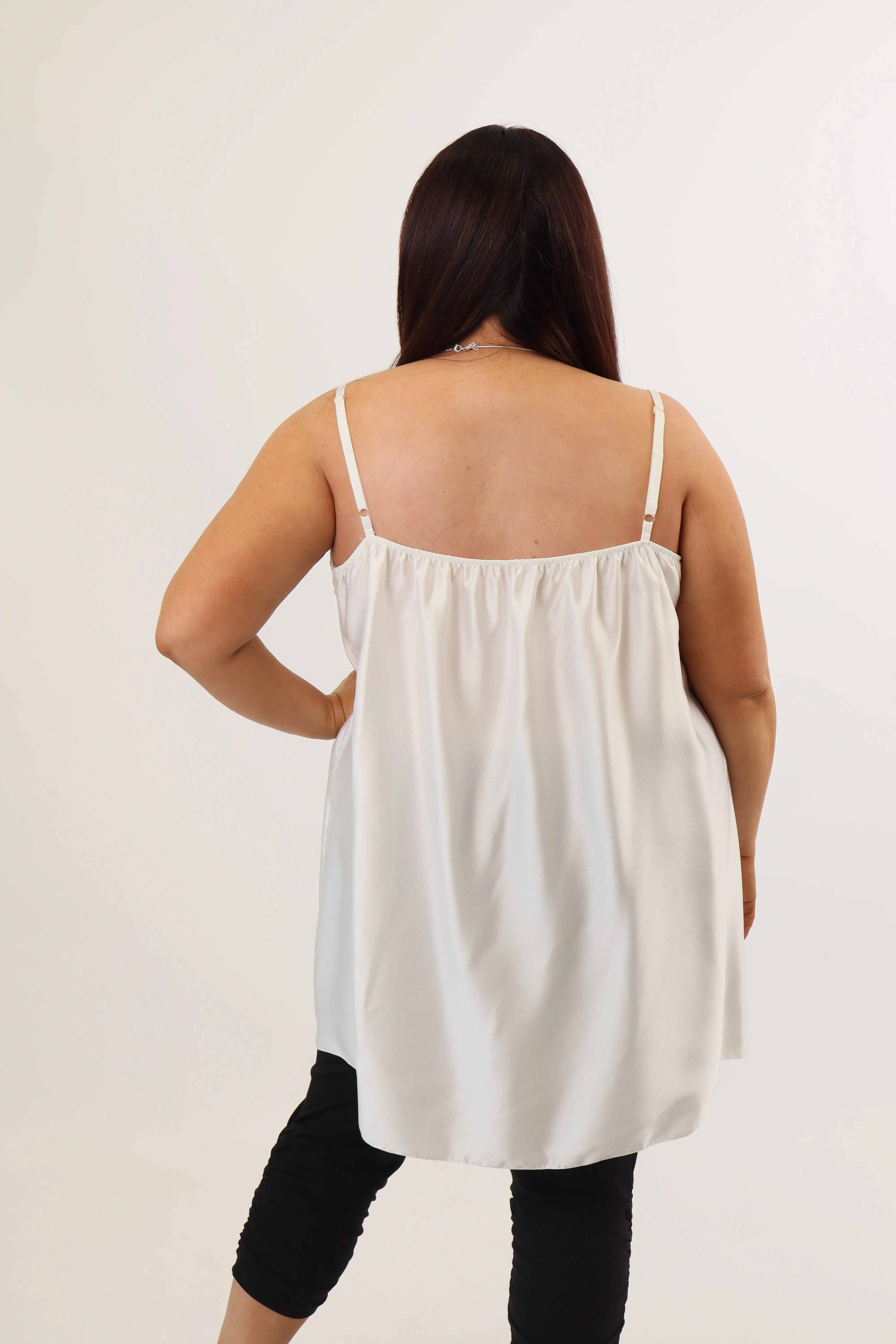 Nia Longline Lace Trim Satin Vest in White