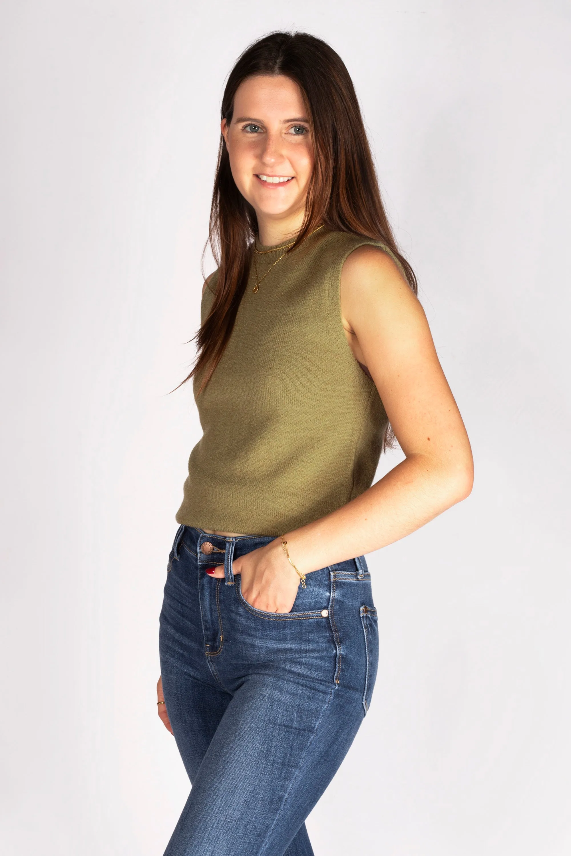 Olive Sleeveless Sweater Top - FINAL SALE