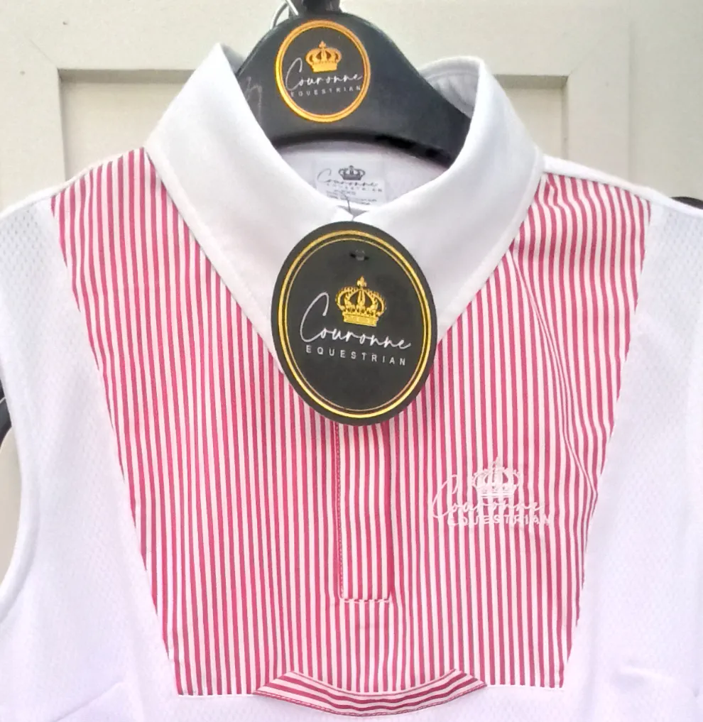 Ophelia Sleeveless Competition Shirt- Red & White Pinstripe