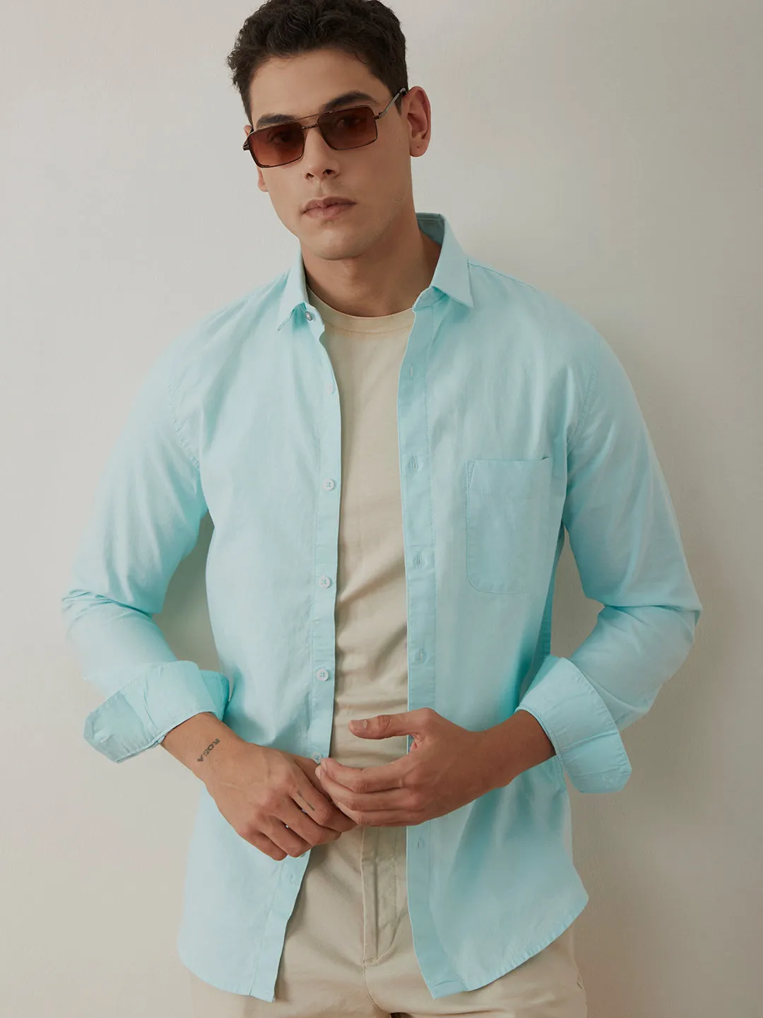 Pastel Green Slim Fit Cotton Shirt