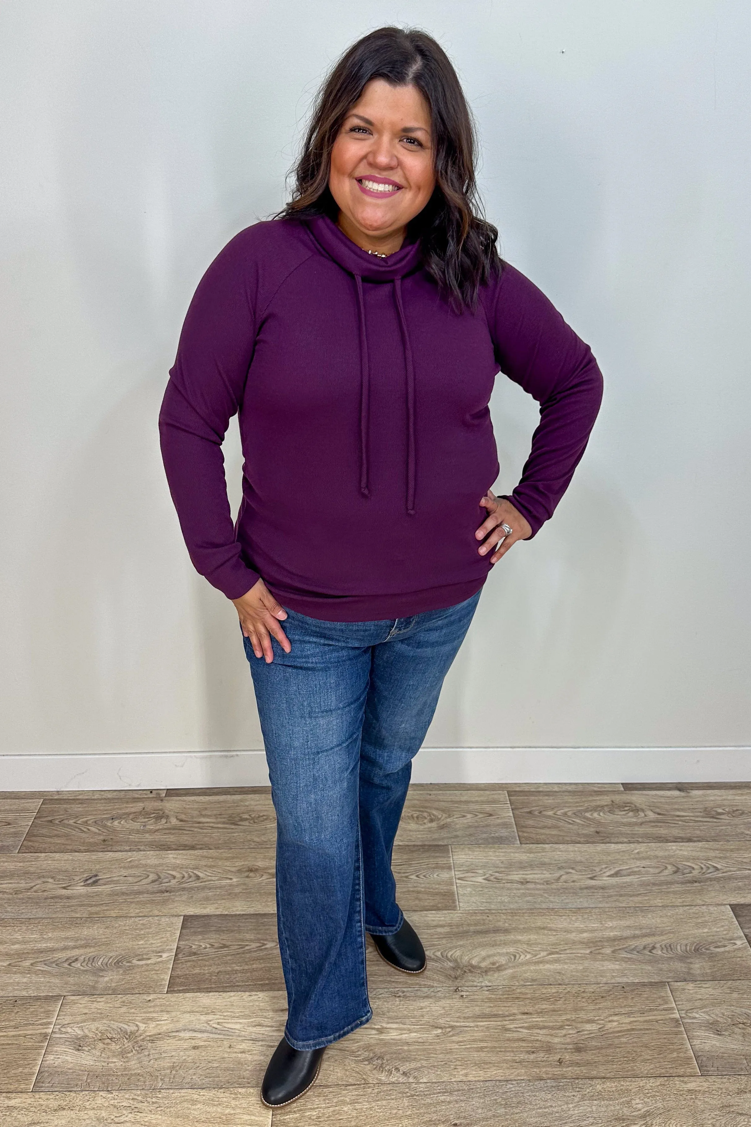 Plum Drawstring Cowl Top