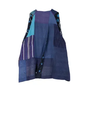 POLKA DOTS & LEAVES KANTHA BACK PLEATED VEST SHORT