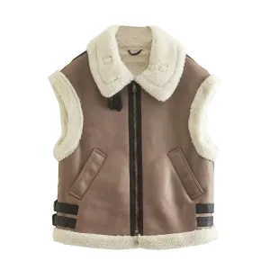 Pre Order:  Faux Leather Wool Spliced Vest