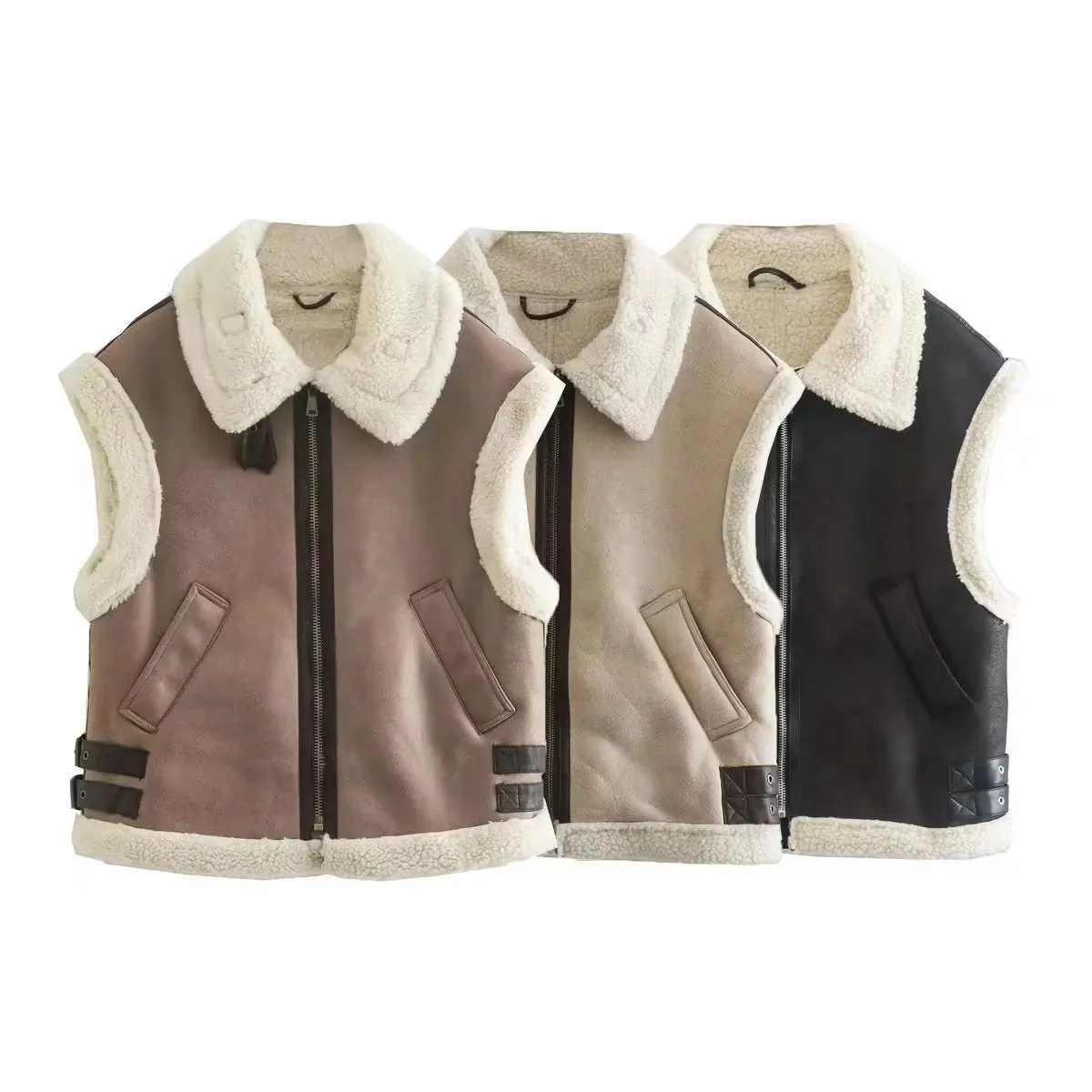 Pre Order:  Faux Leather Wool Spliced Vest