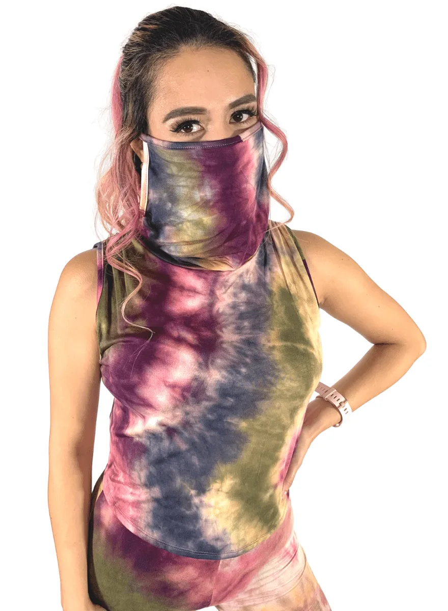 "Ninja Dye" Biker Short Tie Dye Matching Set with Built-In Face Mask