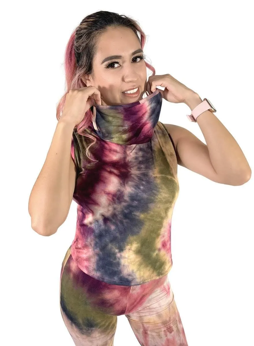 "Ninja Dye" Biker Short Tie Dye Matching Set with Built-In Face Mask