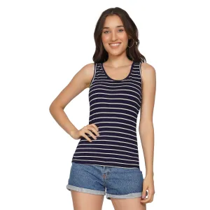 SLAY. Women's Navy Blue with White Stripes Tank Top