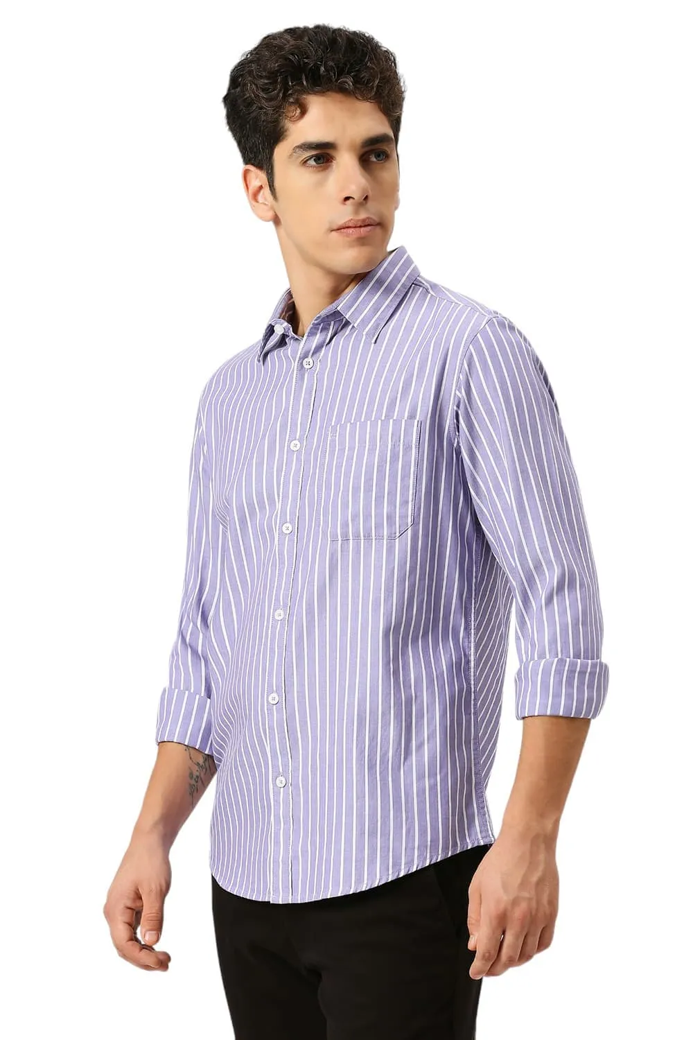 Slim Fit Cotton Herringbone Stripe Shirt