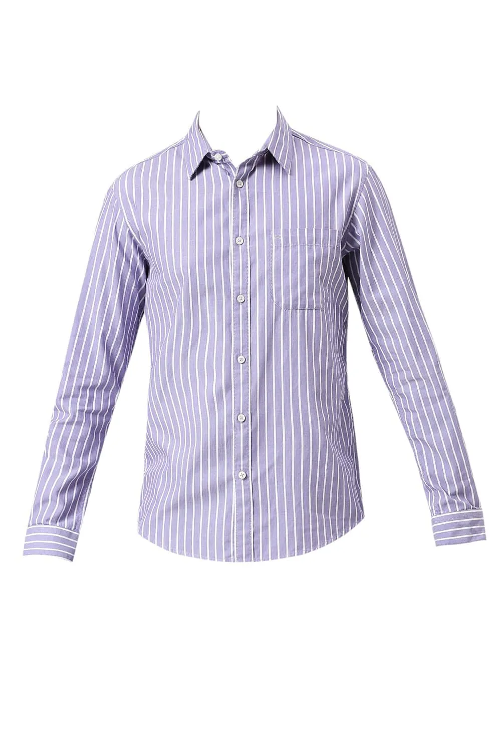 Slim Fit Cotton Herringbone Stripe Shirt