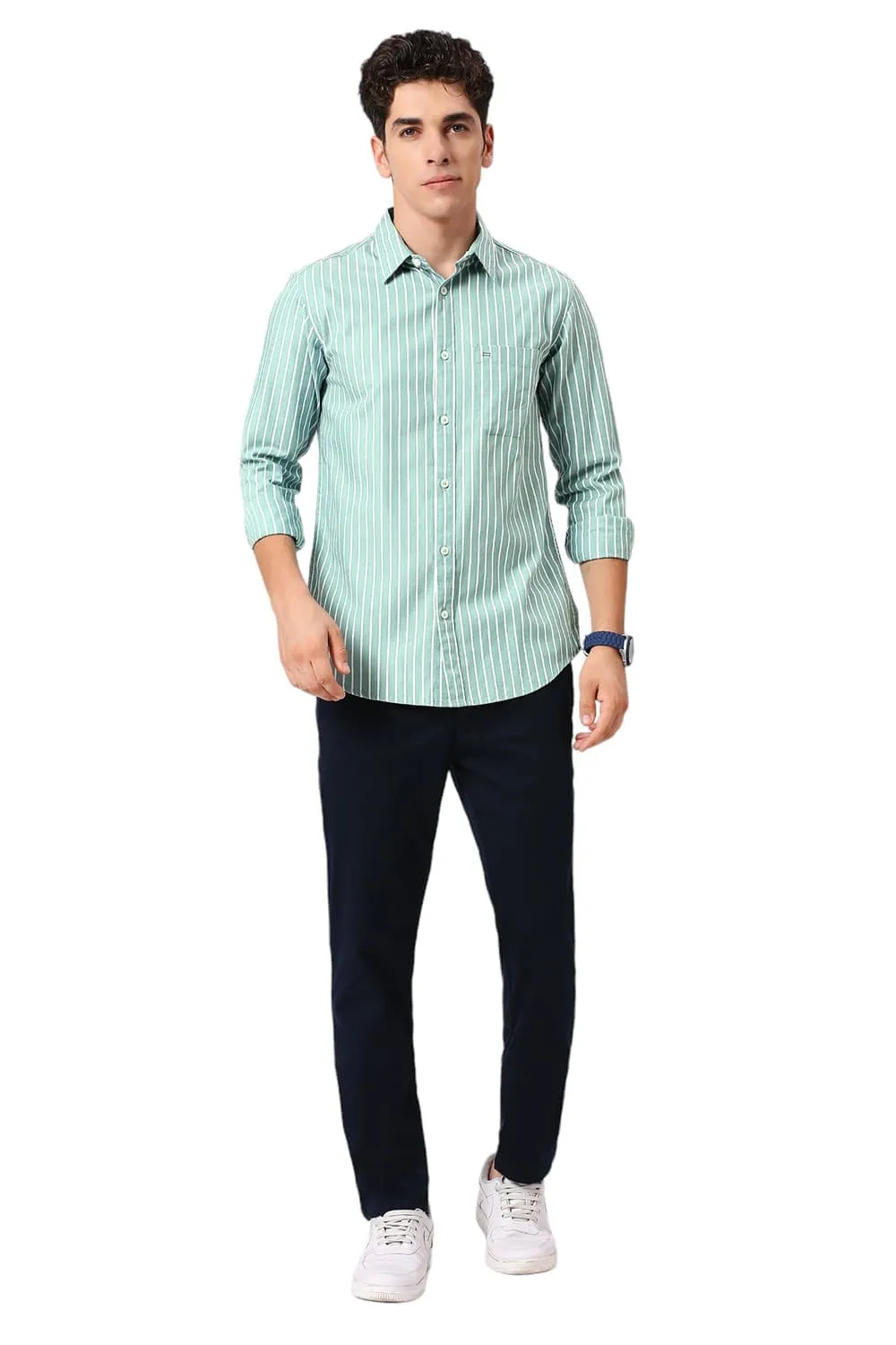 Slim Fit Cotton Herringbone Stripe Shirt