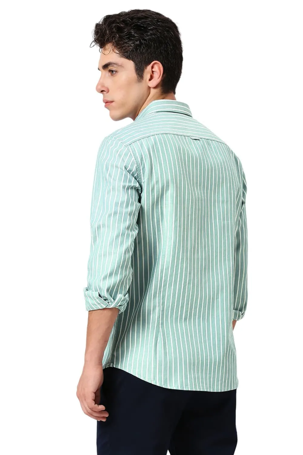 Slim Fit Cotton Herringbone Stripe Shirt