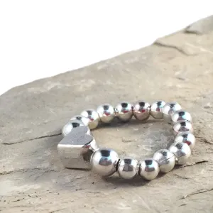 Small Heart Stretch Ring with Silver Plated Beads