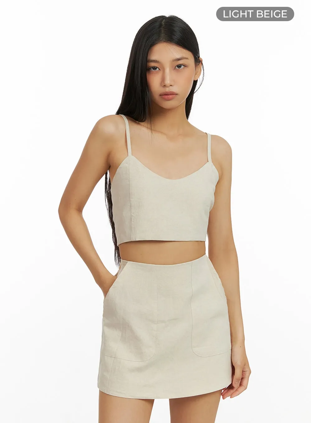 Solid Linen Sleeveless Top IU412